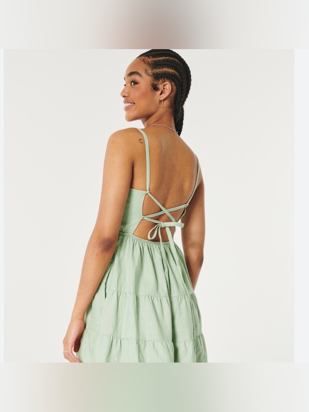 Hollister Sage Green Backless Tie-Back Tiered Sundress